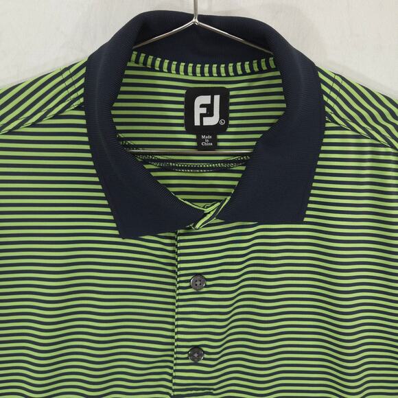 FootJoy Polo Mens Large Navy Green Striped Fairmount Club Performance Golf Shirt - Picture 3 of 13